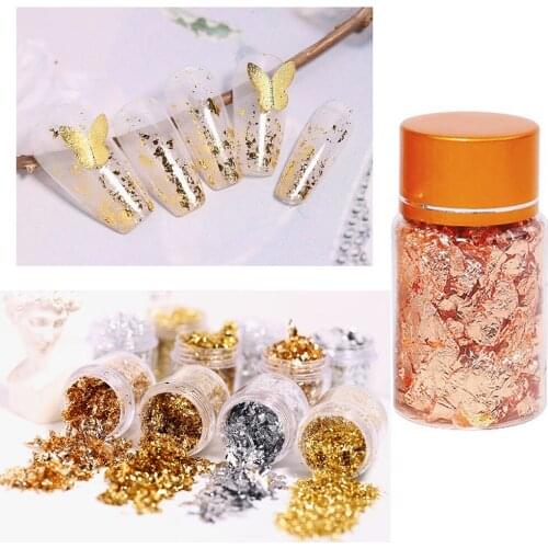 3pcs Arts Crystal Drop Glue DIY Nail Beauty Flake Art Decor 3g Gold Leaf Flakes Gold Foil Paper Decoration For Painting Gilding