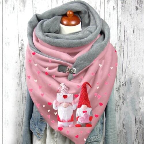 40# Dwarf Pattern Scarves Women Autumn Winter Warm Button Turban Scarf Polyester Double-layer Buckle Wraps Neckerchief Scarf