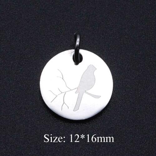 5pcs/lot Bird on the Tree 316L Stainless Steel DIY Pendant Charms Wholesale For Jewelry Making Jewelry Making Charm