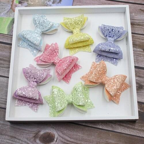 7pcs/set Candy Color Lace Hairbow Three Layer Glitter Sequins Girls Hair Bow Clips Sweet Hairgrip Hairpin Dance Hair Accessories