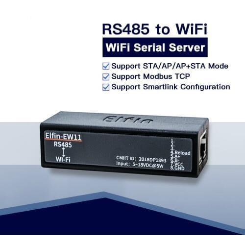 CE FCC Smallest Elfin-EW11/Elfin-EW11-0 Wireless Networking Devices Modbus TPC IP Function RJ45 RS485 to WIFI Serial Server