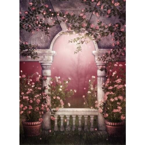 Garden Balcony Backdrops for Photography Printed Pink Flowers Vines Moonlight Retro Vintage Kids Wedding Photo Shoot Background