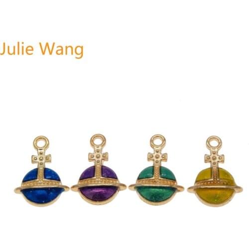 Julie Wang 8PCS Alloy Gold Base Colorful Enamel Round Cross Charms Necklace Pendant Earrings DIY Jewelry Making Accessory