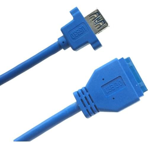 MotherBoard 20Pin to USB 3.0 Female Data Cable with Screw Panel Mount Foil+Braided Shielded 50cm