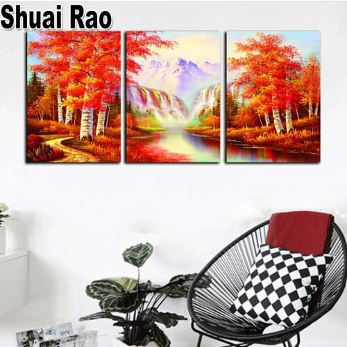 Autumn Trees Landscape Full Square/Round Diamond painting 3 Piece picture of rhinestone,mosaic full embroidery,Home Decor
