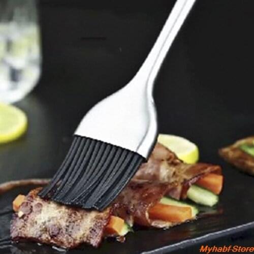 Silicone BBQ Brush with Stainless Steel Handle Sauce Basting Pastry Brush Barbecue Oil Brush for Grilling Kitchen Cooking Tools