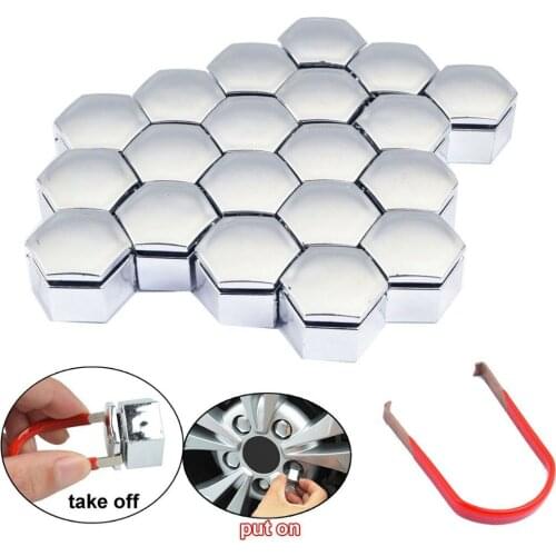 20pcs Durable Chrome 22mm Wheel Nut Cap Universal Automobile Nuts Bolt Cap Protective Cover With Removal Tool