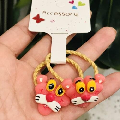 2Pcs Pink Panther Hair Accessories Children Rubber Bands Scrunchies Elastic Hair Bands Girls Headband Decorations Ties Gum