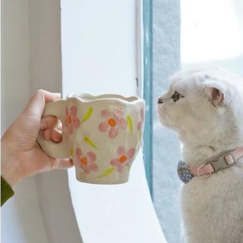 Mug Coffee Cup Birthday décorations заварник в кружку Hamster Hand-Painted Hand-Pinch Handmade Irregular Flower Ceramic INS