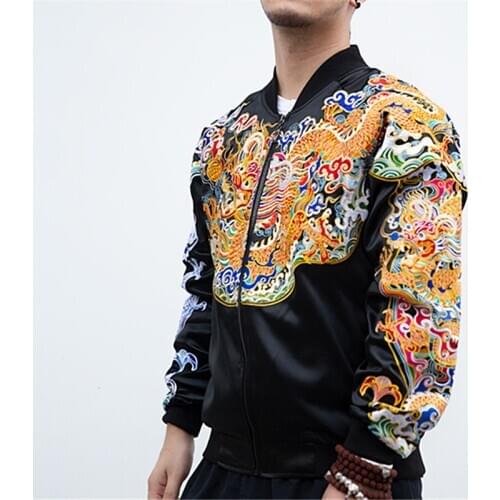 Yokosuka Hovering Dragon Jackets Coats Fashionable Modern Streetwear Hip Hop Chinese Style Long Sleeve Baseball uniform Retro