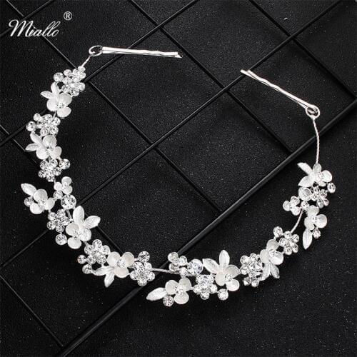 Miallo Newest Crystal Flower Hair Vine Bridal Head Jewelry Accessories Wedding Headpieces Princess Tiaras and Crowns