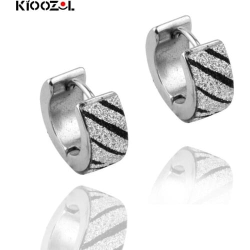 KIOOZOL Fashion Stainless Steel Hoop Earrings with Black Pink Silver Color Crystal For Women Hot Jewelry Accessories 181 KO2