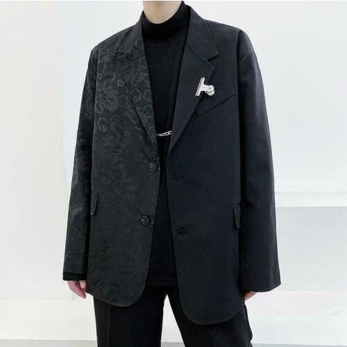 Mens Fashion Punk Gothic Dragon Printed Lapel Loose Suit Coat Party Bar Blazers Jacket New