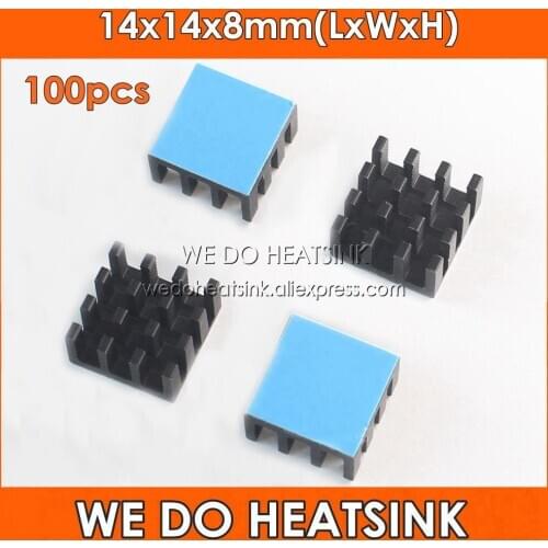 WE DO HEATSINK 100pcs 14x14x8mm Black Anodized Aluminum Heatsink Cooler With Thermally Conductive Double Sided Adhesive Tape