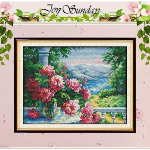 Vase with distant mountains Cross Stitch 11CT 14CT Cross Stitch Set Wholesale DIY scenery Cross-stitch Kit Embroidery Needlework
