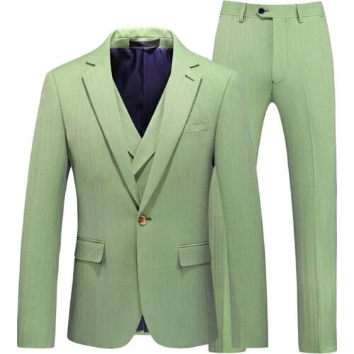 New 2021 Mens Three-piece Business Casual Green Suit Groom Clothes Best Man Wedding One-button Suit Large Size S-5XL