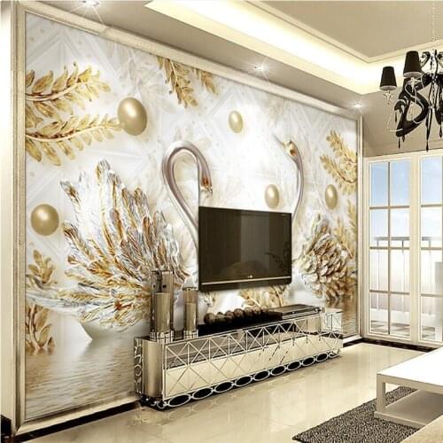 Beibehang Wallpaper Mural Wall Sticker Luxury 3d Swan Gold Leaf Watermark Jewelry TV Wall Background Wall papel de parede