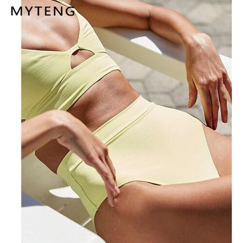 Sexy Hollow Out Solid 2 Piece Set Bikini Summer Swimming Suit For Women High Waist Bathing Suit Push Up Swimwear Women Biquini