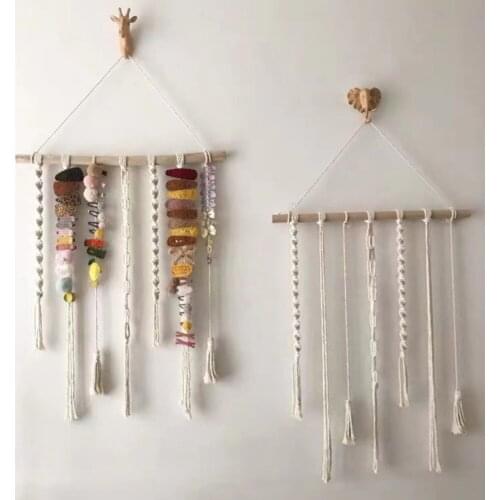 Handmade Woven Bohemian Macrame with Tassels DIY Photo Display Hairpin Storage Crafts Room Decoration