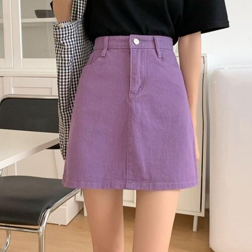 Casual A Line Denim Skirts Women 2021 Korean Fashion Summer Harajuku High Waist Bodycon Sexy School Girls Mini Jeans Skirt