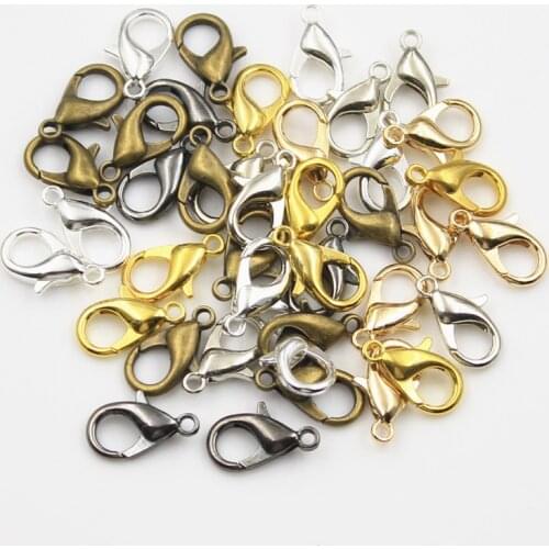 50pcs 16mm 14mm 12mm 10mm Bronze Silver Color KC Gold Color Plated Fashion Alloy Lobster Clasp Hooks DIY for Necklace Bracelet