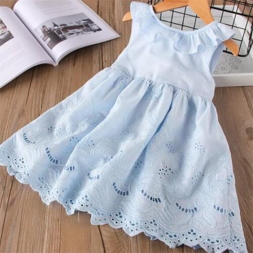 Retail Baby Girl Ruffles Bow Dress Children Embroidery Sleeveless Crew Neck Dress Kids Clothes 2-6T LT009