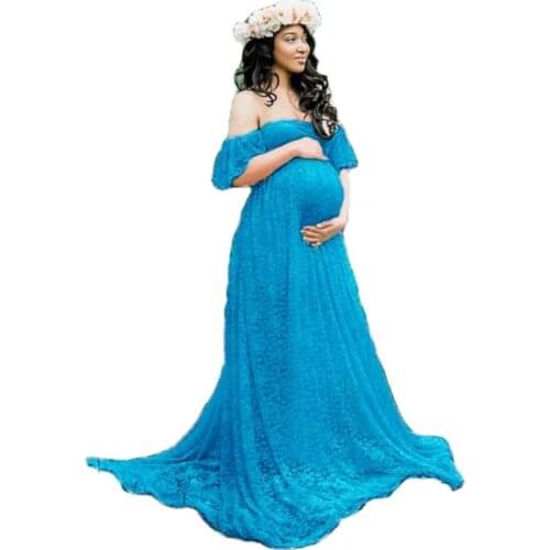 Maternity Wedding Dress Sexy Lace Photography Props Pregnancy Woman Photo Shoot Pregnant Baby Shower Clothes Cotton Maxi Gown