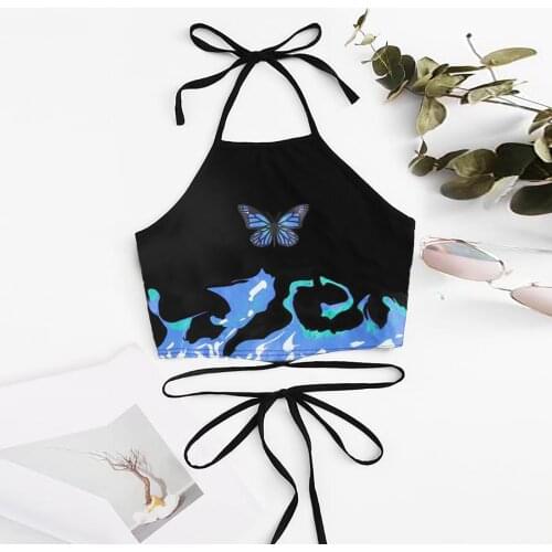 Tops for women summer Tops Butterfly Print harajuku Sleeveless Strapped Pullover Vest Tank Crop Shirts women clothing ropa mujer