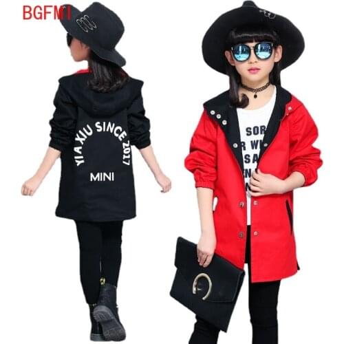 Windbreaker Windproof Double-sided Coat Spring Autumn Clothes Girl Boy Junior Fashion trench coat Red/black Wear on both sides