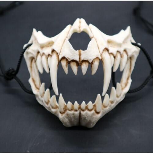 Japanese Dragon God Mask Halloween Soft PU Tengu Mask White Skull Scary Half Face Mask Masquerade Ball Party DIY Cosplay Props