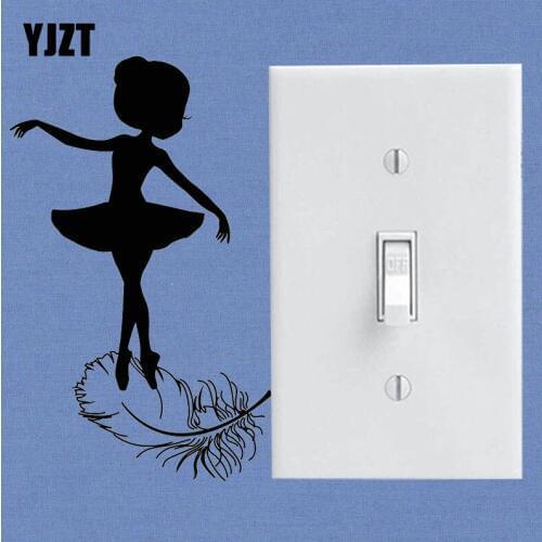 YJZT Little Girl Ballerina Ballet Studio Bird Feather Decor Girl Room Switch Decals Vinyl Home Room Door Wall Sticker 8SS-2693