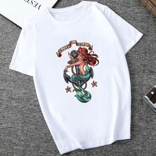 Women Tshirt Princess Ariel The Little Mermaid LOST AT SEA Graphic Tee Art T-Shirt Personality Hipster Harajuku Girl T shirt