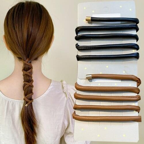 PU Leather Hair Bands Women Ponytail Holder Long Hair bow Tie Headband Vintage French Hair Bandage Hairbands Hair Accessories