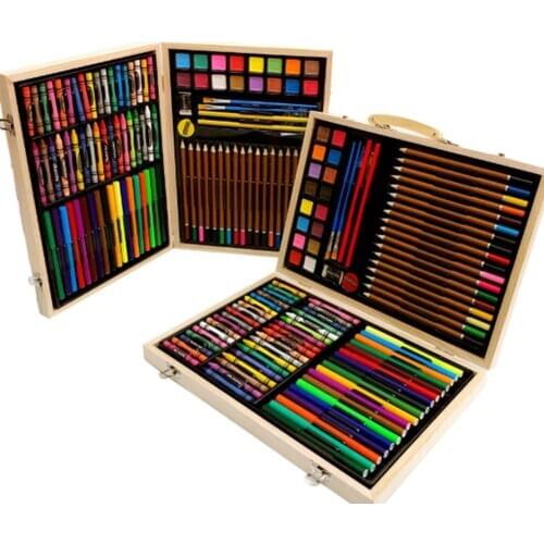 118PCS/Set Wooden Paints Box Luxurious Childrens Colored Pen Set Student Drawing Art Accessories For Beginners And Artists