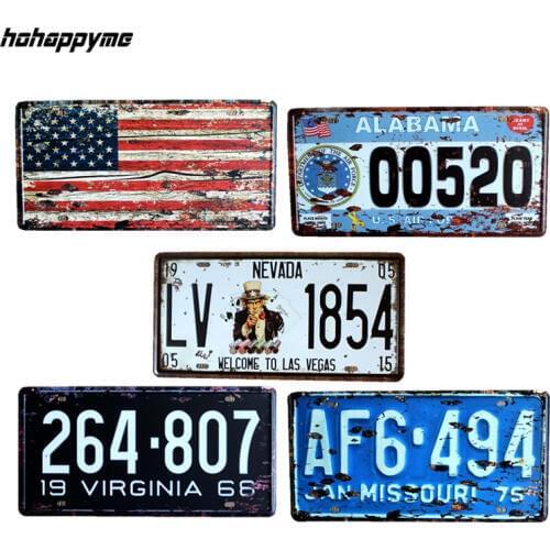 15*30 CM United States Cities License Plates Metal Car Signs Decorative Wall Plaque Vintage Iron Metal Painting For Bar Decor