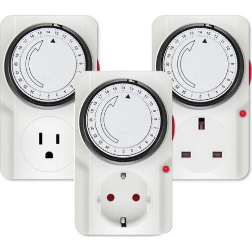 24 Hour Cyclic Timer Switch Kitchen Timer Outlet Loop Universal Timing Socket Mechanical Timer 230VAC 3500W 16A UK EU CN US Plug