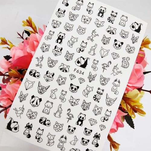 Geometric Animals 3D Nail Sticker Foil Panda Wolf Cat Dog Nail Art Decoraciones Sliders Self Adhesive Design Manicure Accesorios