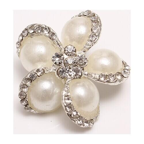 50PCS/LOT) Beautiful Silver Rhinestone Crystal Flower Shank Pearl Buttons Sewing Craft Scrapbooking