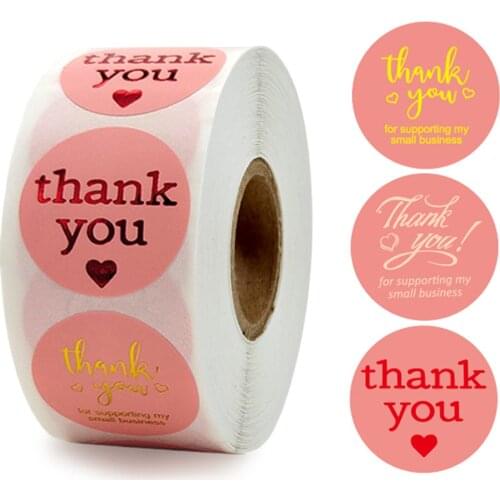 500PCS/roll Thank you sticker for supporting business labels sticker pink gold sticker package decoration stationery supply