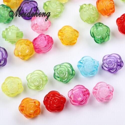 Acrylic Colorful Transparent Carved Rose flower Beads For Jewelry making Double Sided With Internal Beads DIY Kid Accessories