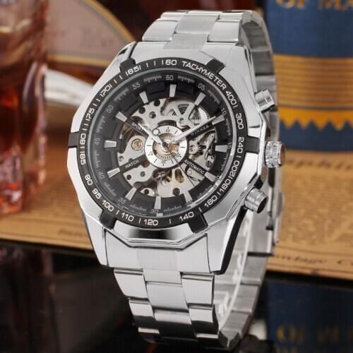 Winner Mens Watch Automatic Business Skeleton Watches Top Brand Luxury Relogio Masculino Transparent Open Work Silver Clock
