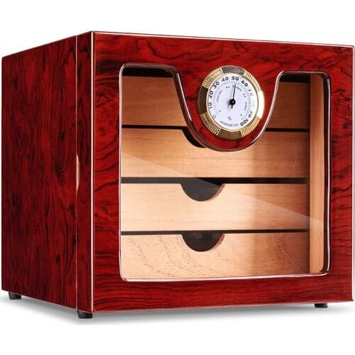Wooden Medium Cigar Cabinet Humidor Cedar Wood Lined Humidifier Hygrometer 4 Layer Drawers Decent Cigar Storage Box