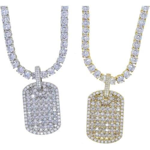 Men Women Hip Hop Dog Tag Pendant Necklace with Miami Cuban Chain 5mm cz tennis chain Iced Out Hiphop Necklaces Fashion Jewelry