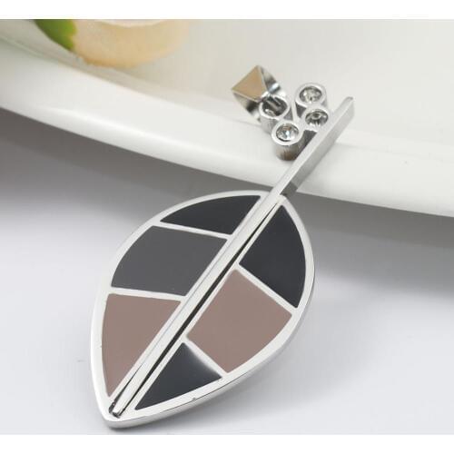 DoreenBeads Fashion 316 Stainless Steel Charms Leaf Silver Color Multicolor Clear Rhinestone Jewelry DIY 22mm x 9mm, 1 Piece