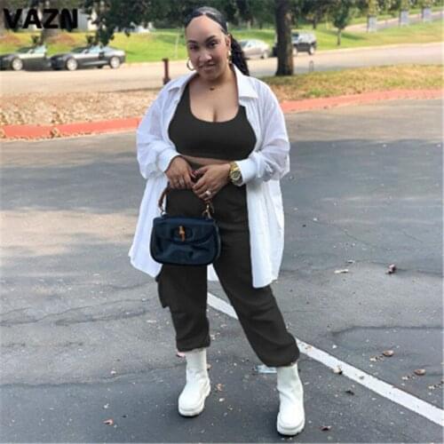 VAZN 2020 Hot List High-end Young Sexy Joker Soft Free Solid Mini Tank Top Group Long Pants Tracksuits Slim Women 2 Piece Set