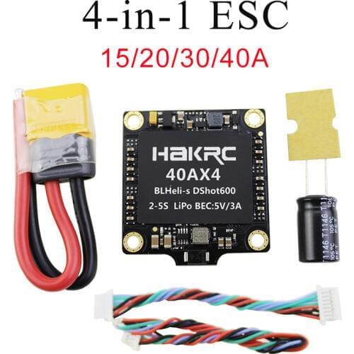 HAKRC 4-in-1 ESC 15A 20A 30A 40A 2-4S Quadruple-in-one Electric Regulation FPV5.8G Aerial Photography 4-in-1 BL-S