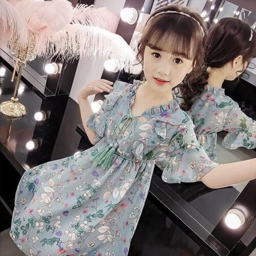 Summer for Girls Fashion Sweet Chiffon Floral Dress 12 Childrens Clothing 11 Casual Short Sleeve Elegant Dresses Princess Party