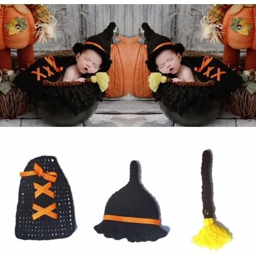 Cartoon Cute Kids Newborn Handmade Balck Hand Crochet Photography Custume Baby Suit
