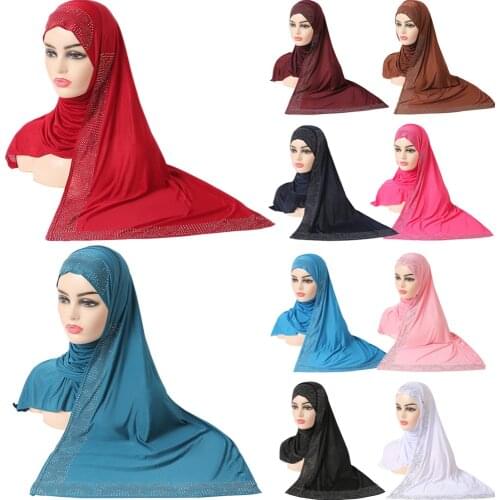 Muslim Women Amira Headscarf Hijab Rhinestone Scarf Head Wrap Prayer Islamic Bandanas Turban Arab Prayer Hat Worship Service New