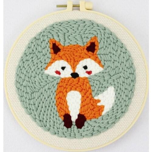 Fox Punch Needle Kits for Starter, Contains Threader Fabric, Embroidery Hoop, Yarn, All Materials and Tool, Needle Full Set